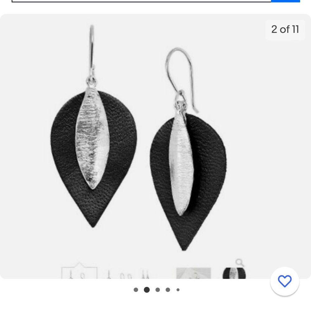 Silpada Sterling Silver Black Leather Layered Leaf Earrings W3274